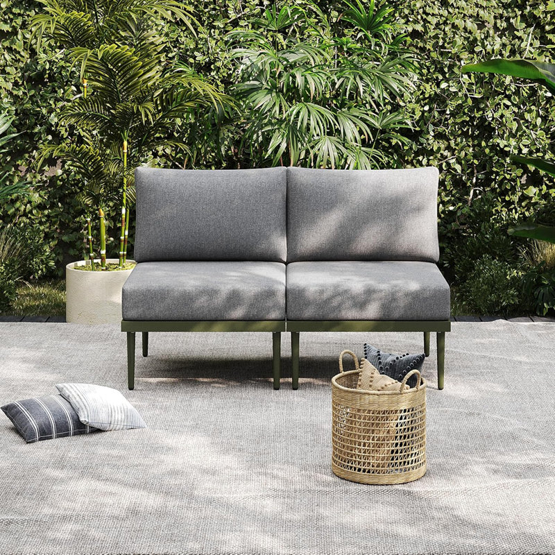 2-Person Metal Patio Furniture Set with Olefin Cushions, Armless Chairs, Green