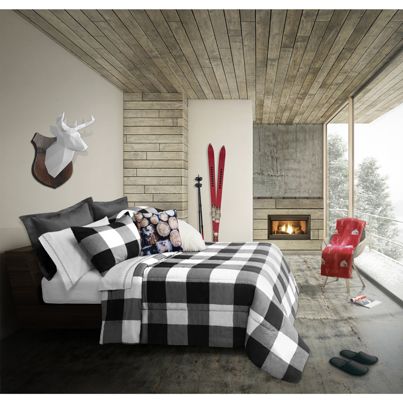 Buffalo Modern & Contemporary Plaid Comforter, Black, Plaid, Twin Comforter + 1 Full Sham
