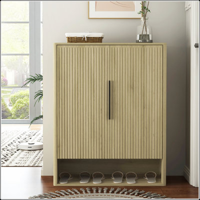 Wooden Shoe Storage Cabinet with Adjustable Shelves and Doors, Perfect for Entryway, Hallway, and Living Room Organization