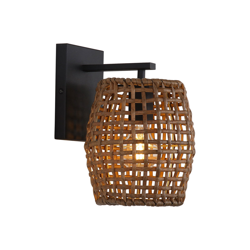 Weavelight 1-Light Wall Sconce in Natural Black with Maple All-Weather Wicker