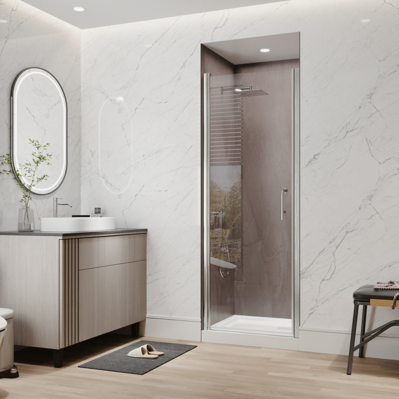 28"-30"W X 72"H Semi-Frameless 180° Rotatable Pivot Shower Door With 1/4 Inches Tempered Glass, Brushed Nickel