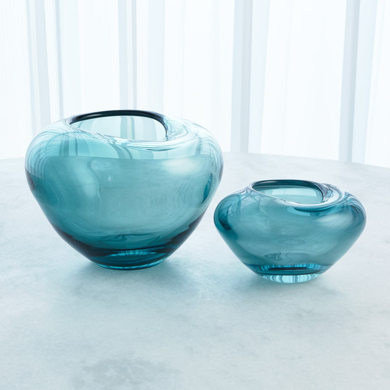 Undulating Vase-Azure-Sm, 6" H x 9" W x 9" D