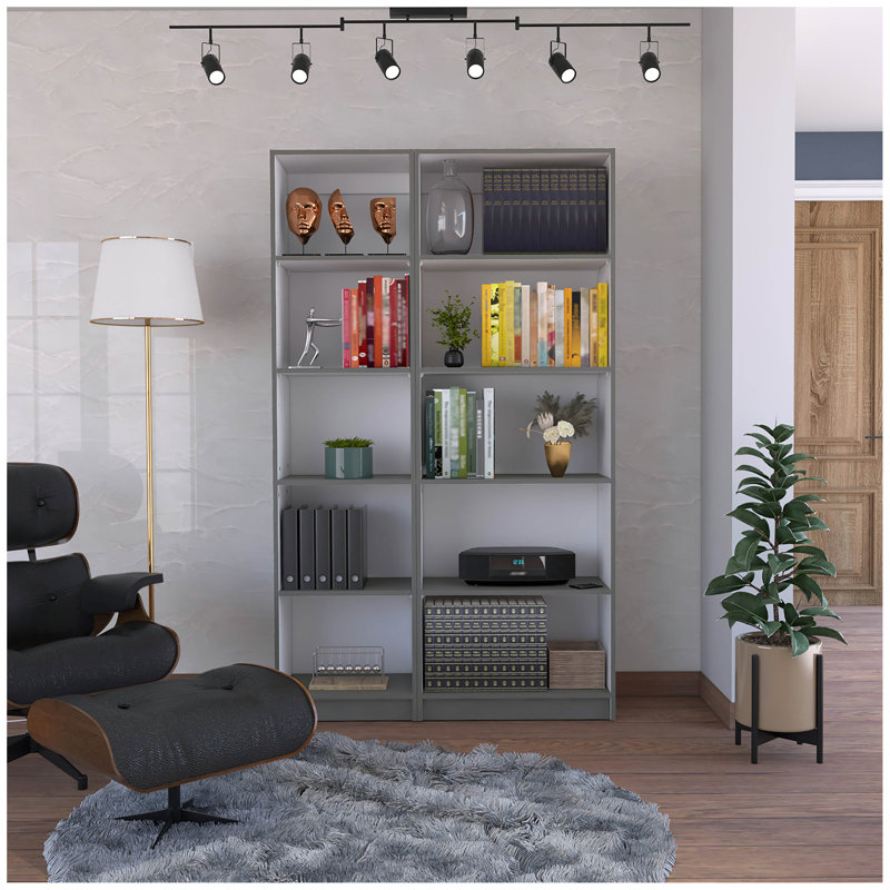 Kenyon 2 Piece Home Bookcase Set, 42" Wide With 10 Shelves, Living Room Set Matt Gray / White, Gray/White