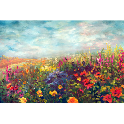 Spring Flowering Meadow, Painting by Pobytov - Wrapped Canvas Painting