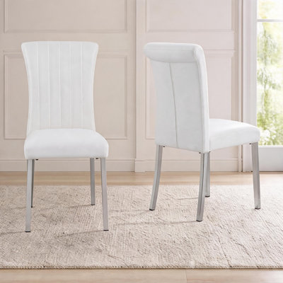 2-Pack Contemporary Dining Chairs – Vertical Channel Tufted Back, Silver Metal Legs,