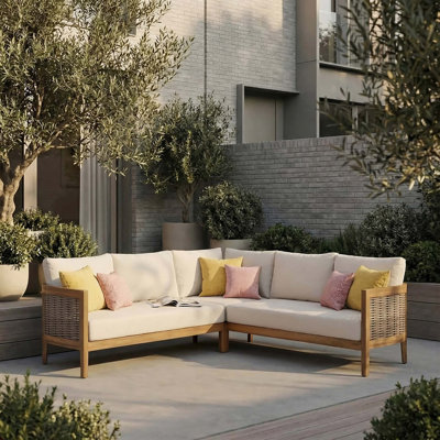 Ensemble de canapé de patio en bois d'acacia durable avec rotin tissé à la main pour un confort extérieur