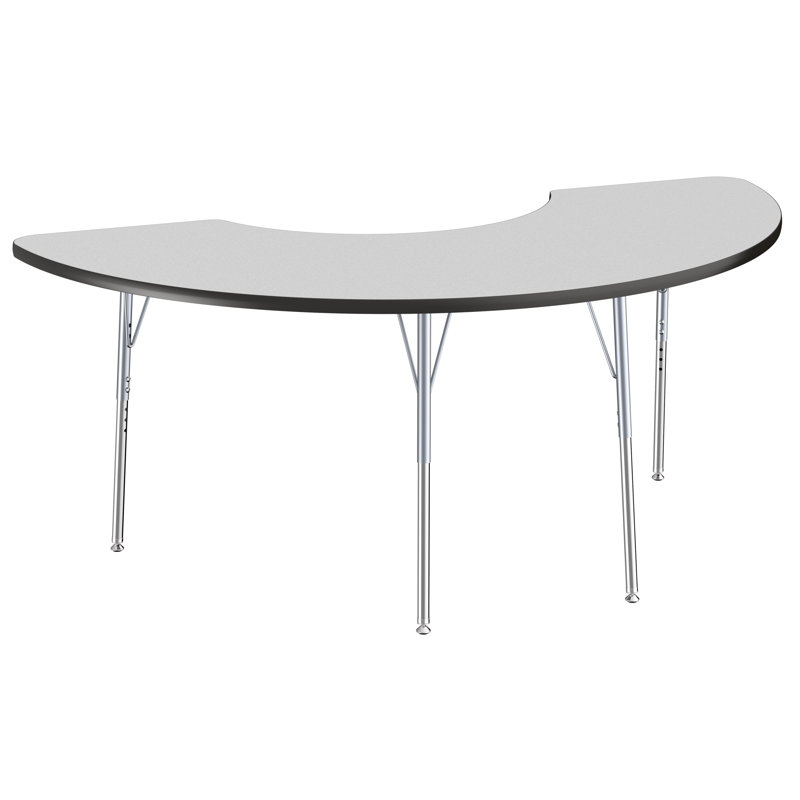 Table d'activité demi-lune 36 "x 72" avec pieds réglables, Gris / noir / argent, Roulement pivotant standard