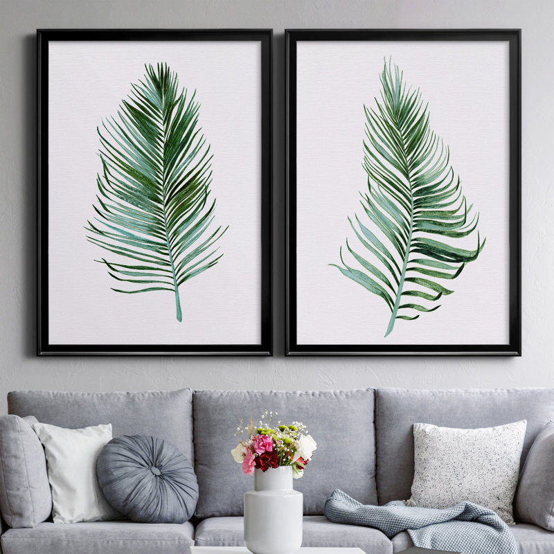 Sage Frond I - ensemble de 2 reproductions d'art sur toile encadrées, Noir, H 26,5 po x l 73 po x P 1,5 po