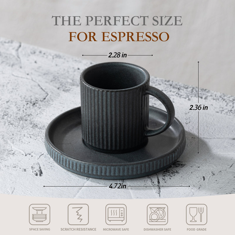 Ensemble de 4 tasses à espresso et soucoupes en grès (ensemble de 4), Gris anthracite mat
