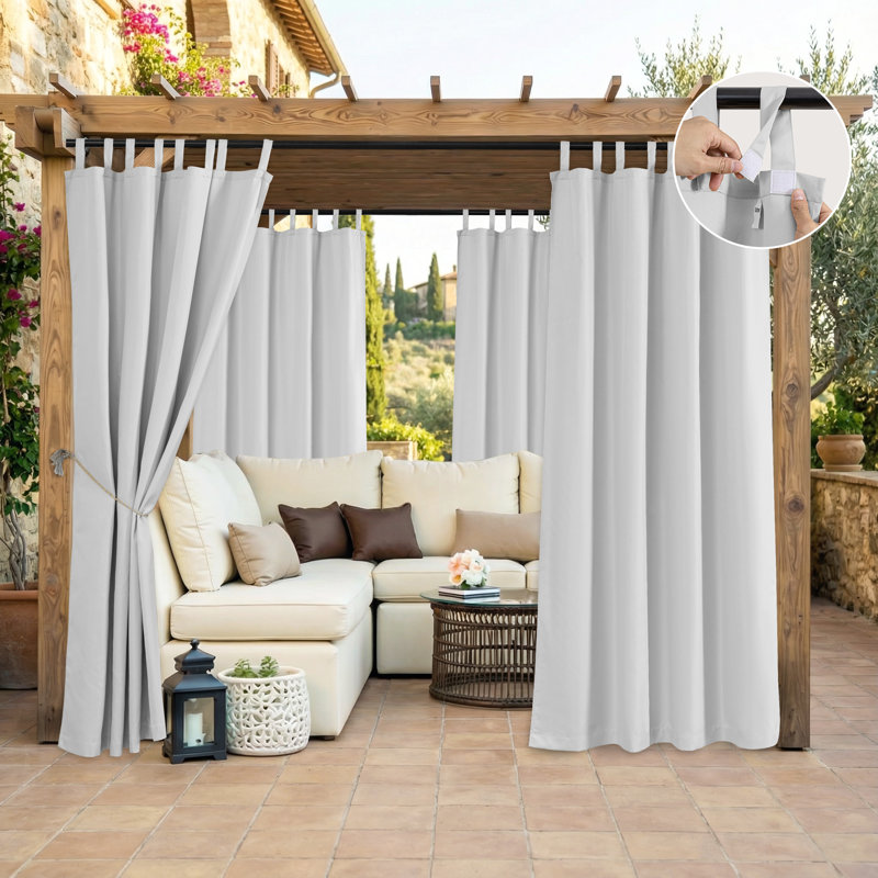 Outdoor Curtain with Tab Top, Waterproof Black Out Thermal Insulated Outdoor Bedroom Livingroom Curtains, Effective Sun and Privacy Protection Curtain, for Balcony Terrace Pergola Indoor, Single Panel, 100" W x 120" L Gray White