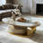 51.2" Modern Oval Coffee Table, Luxury Sintered Stone Top, Gold Base Center Table With Drawer