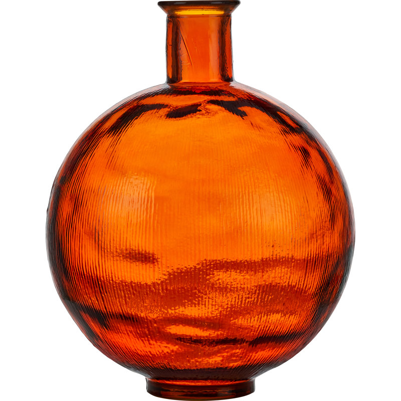 Round Recycled Glass Vase, Orange
