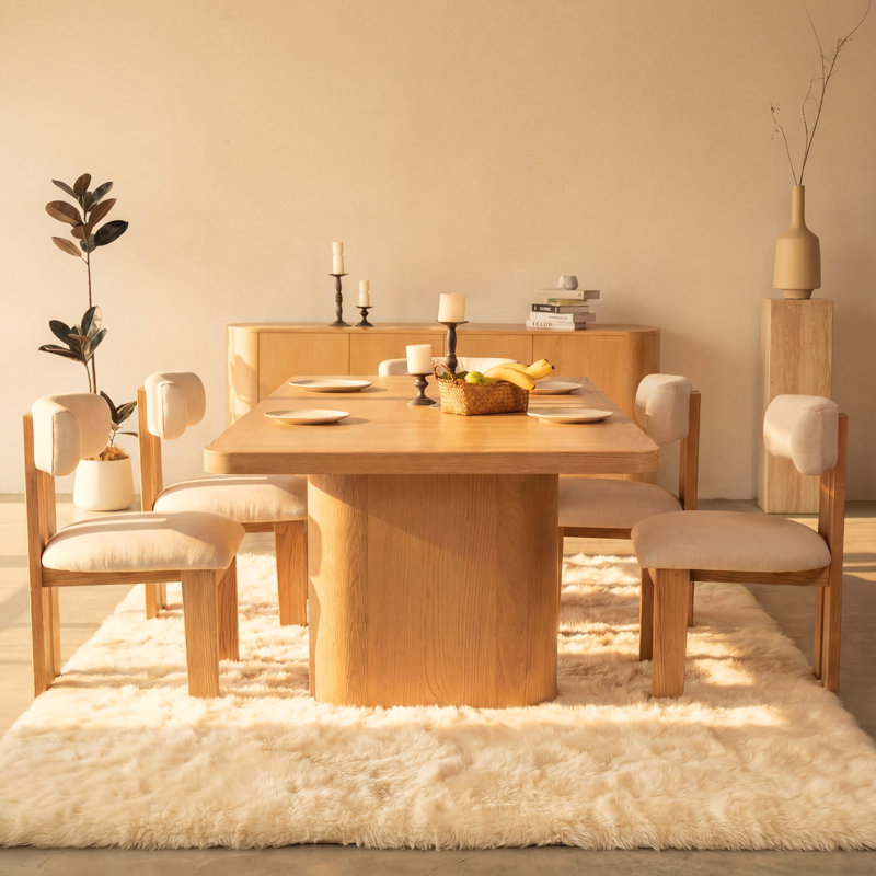Ovelo  96" Natural Oak Dining Table, Solid Wood Rectangle Dining Table for 6-8 People, Naturel
