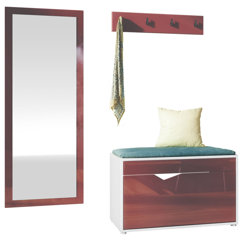 Aubuchon Hall Tree 33cm Wide, Matt white/Bordeaux