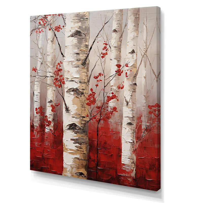 «White and Red Birch Wood In Winter V», impression sur toile de bouleau, H 32 po x l 24 po x P 1 po, Toile tendue