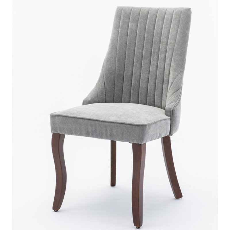 Elastic Cushion and Curved Solid Wood Legs Kitchen Side Chairs Set of 2 with Fabric Upholstery and High Backrest for Dining Room