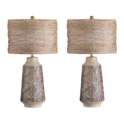 Set Of 2 Ceramic Table Lamps With Rattan Shade