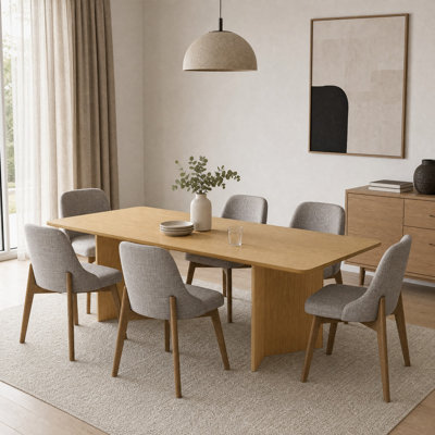 79" Rectangle Wood Dining Table Set with Upholstered Dining Chairs Double Pedestal Dining Set for Seats 4 to 6