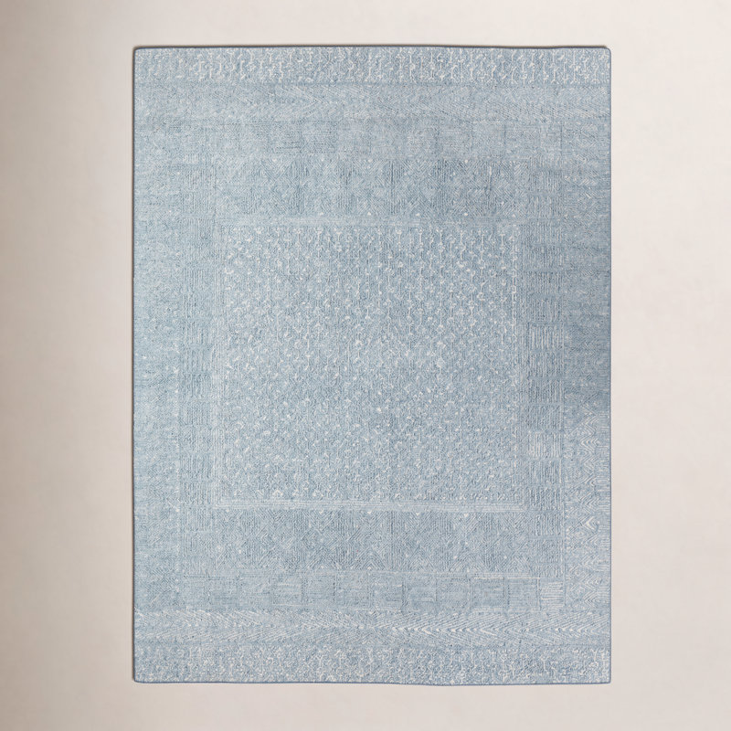 Geometric Area Rug in Blue/Cream, Rectangle 9' x 12'