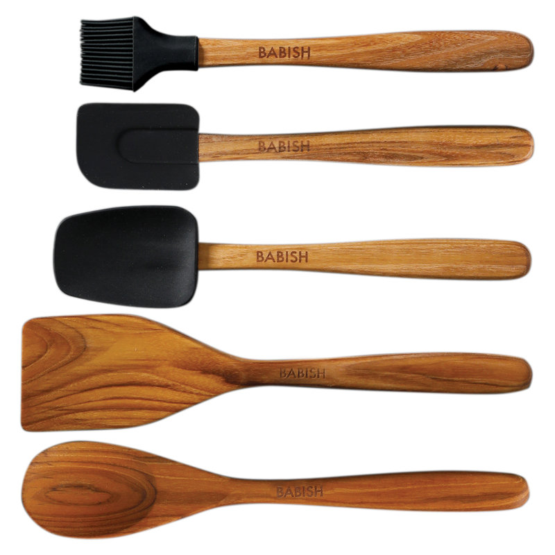 Babish 11-Piece Teak Wood, Silicone, and Stainless Steel Cooking Tool Set