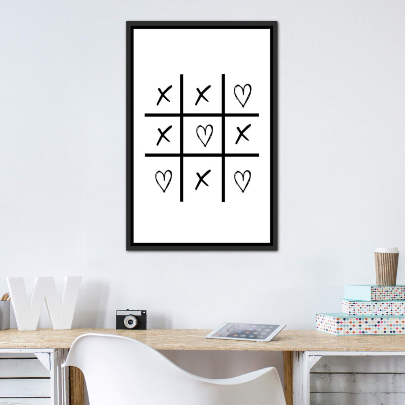 Cœurs et croix - impression d'art graphique, H 40 po x l 26 po x P 1,5 po, Pas de tapis, Toile avec cadre noir patiné