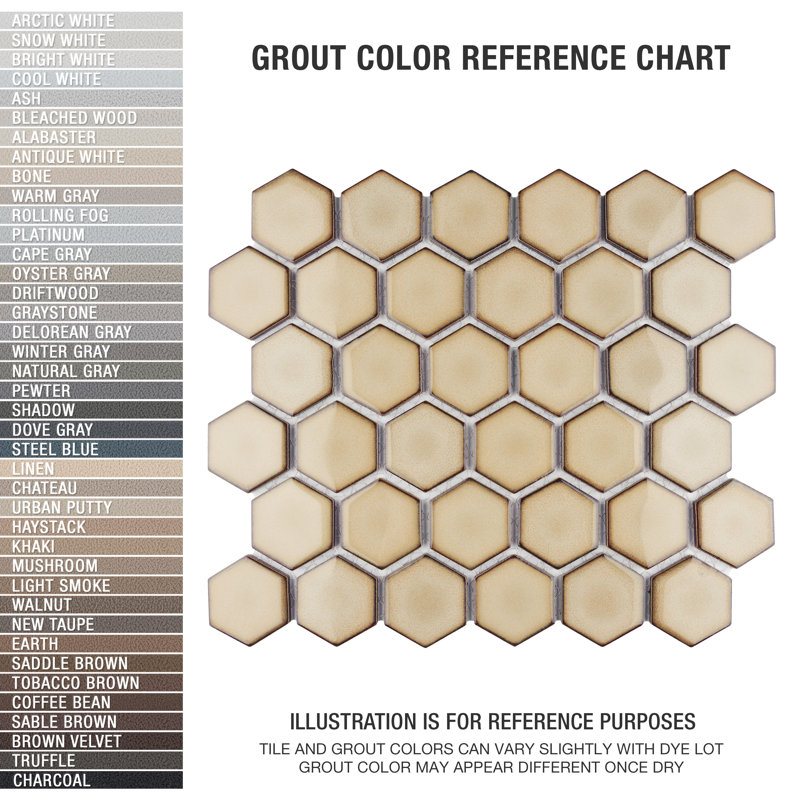 Hudson Due 2" x 2" Hex Porcelain Mosaic Wall & Floor Tile, Caffe