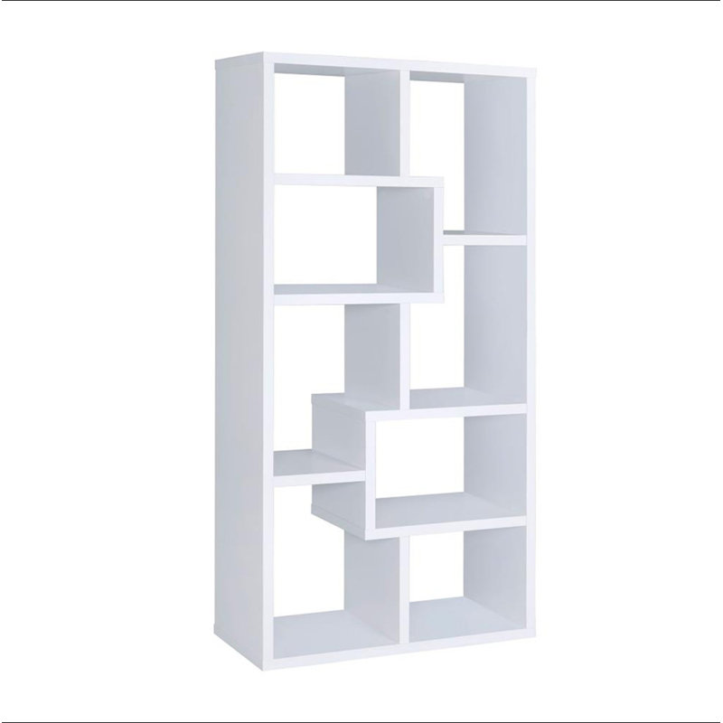 Multiple Geometric Rectangular 10-shelf Bookcase, White