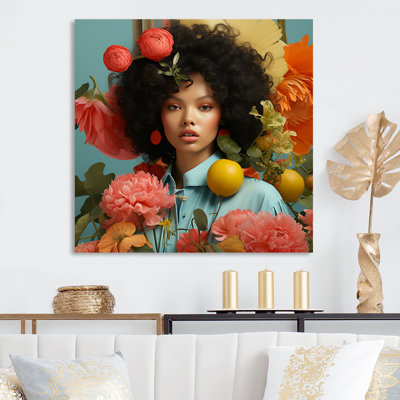 Femme afro-américaine, Tropical Couture II - Art mural en métal pour chambre de bébé