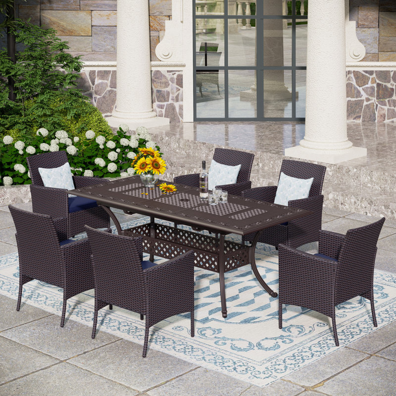 Carli 6 - Person Patio Dining Set with Extendable Rectangular Table , Cushions Included