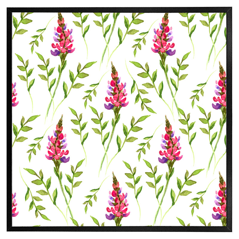 Letts Pink & Green Leaves - Single Picture Frame Print, Black Framed, 31cm H x 31cm W x 4cm D