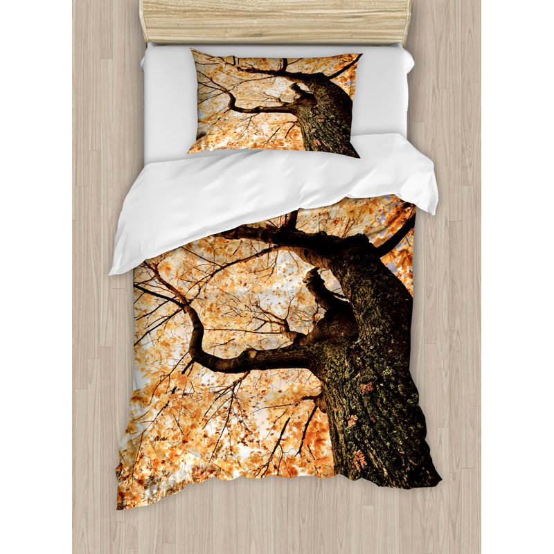 Twin Orange and Brown Tree Design Duvet Cover Set