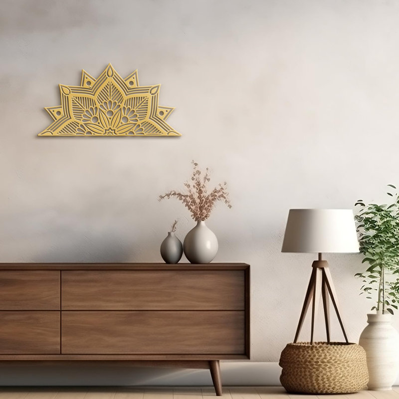 Décoration murale en métal fleur abstraite moderne minimaliste, H 12,24 po x l 24 po x P 0,05 po, Doré