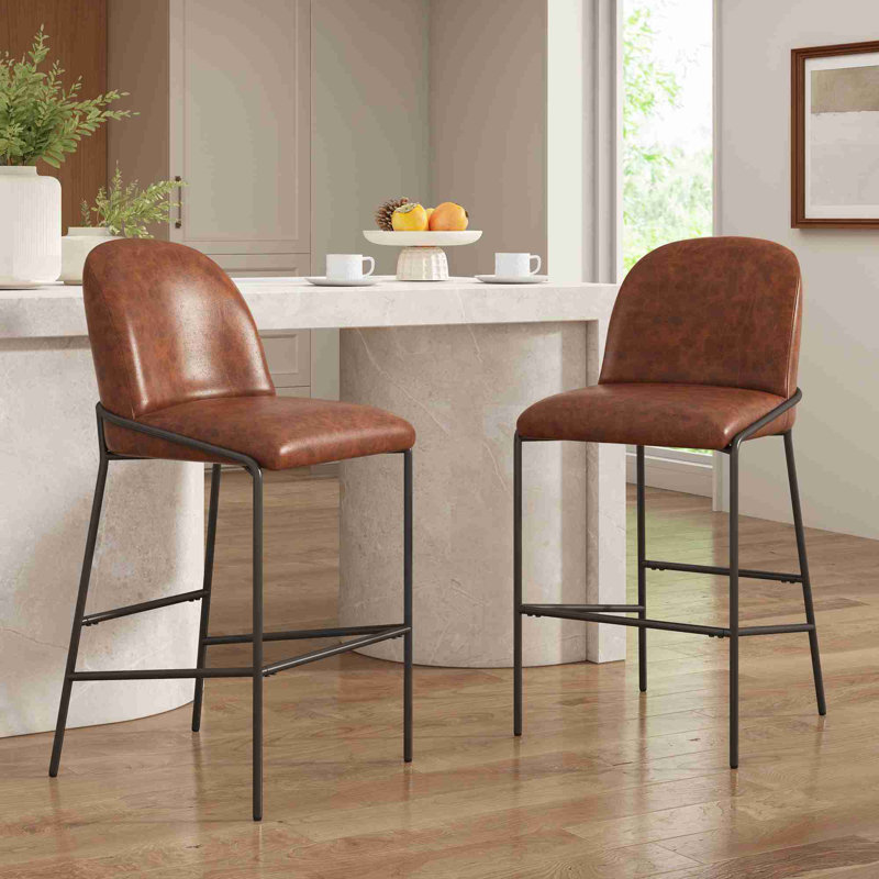 Ensemble de 2 tabourets de bar rembourrés en métal pour l'intérieur, Brun
