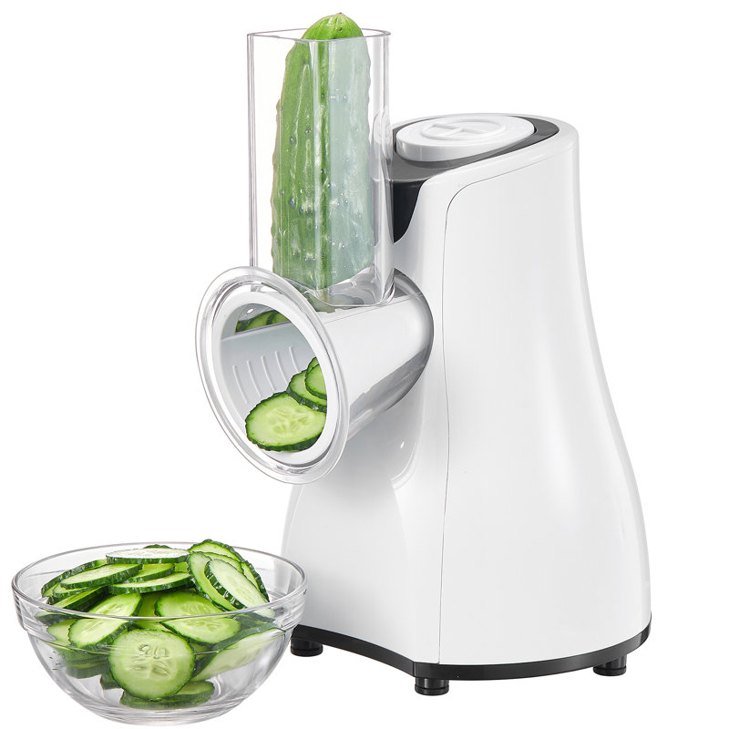 Râpe à fromage électrique et à salade: 5 pales multiples, commande à une touche, parfaite pour les légumes, les fromages et les noix
