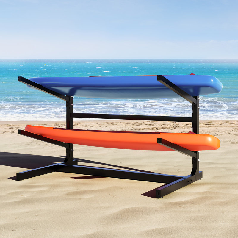 Metal Kayak Storage Rack, Heavy Duty Adjustable with 2 Shelves Weatherproof Stand for Canoe, Boat, and Paddleboard