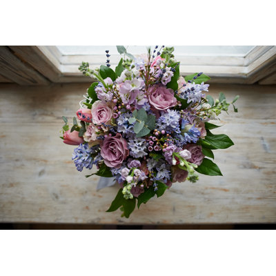 Bouquet de fleurs: vert, bleu, mauve - photographie sur toile tendue