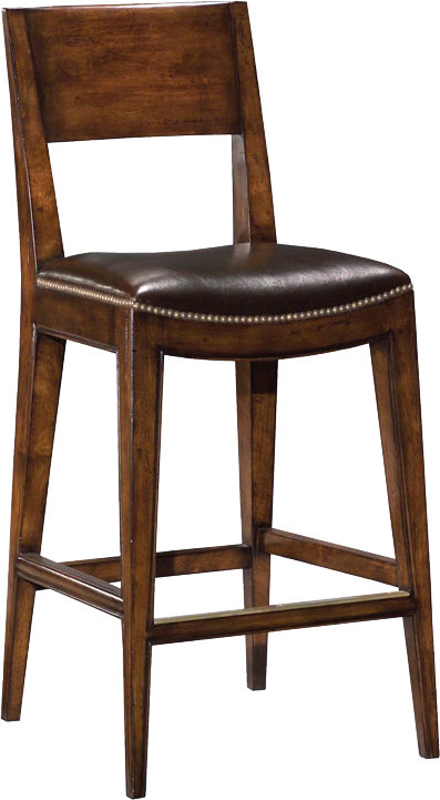 Cashiers Upholstered Stool with Solid Wood Frame, Bordeaux Leather/Cocoa Frame, Counter Stool (24" Seat Height)