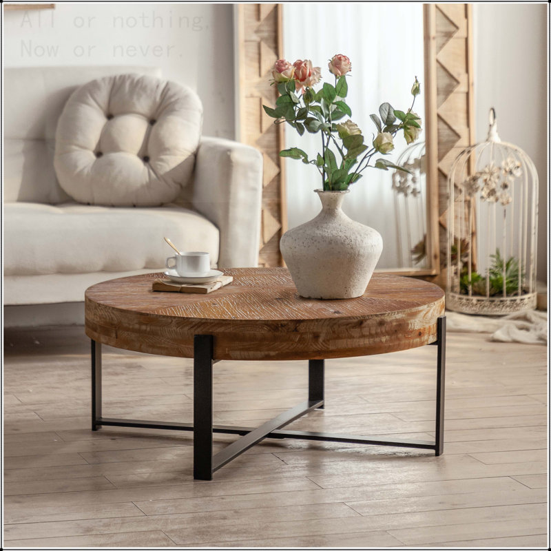 Table basse ronde moderne avec pieds croisés, L 31,29 po, Noir