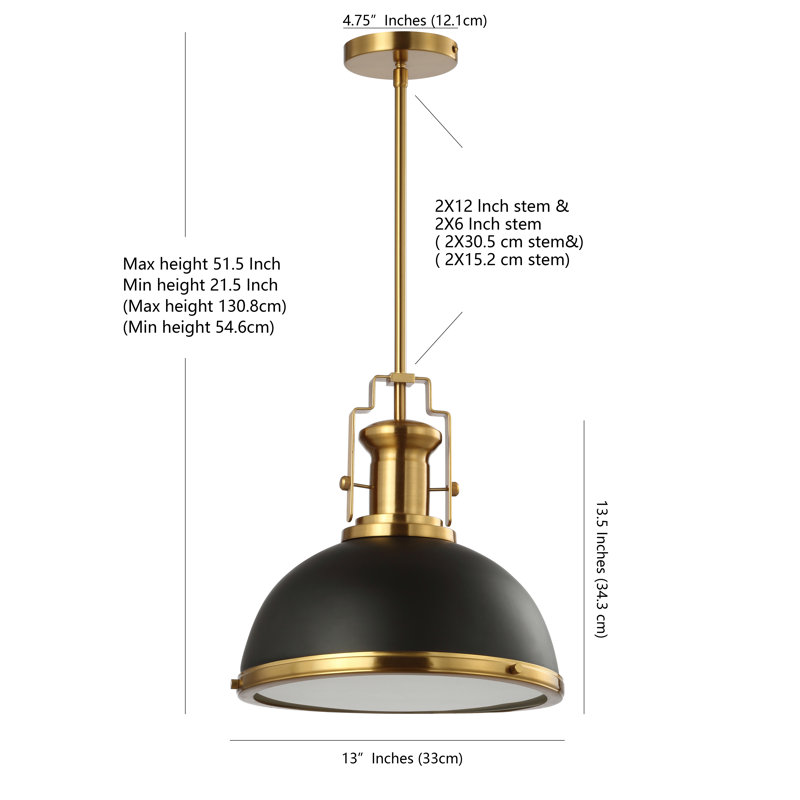 Staub 1-Light Modern Industrial Metal LED Dome Pendant, Brass Gold/Black, 13.5" H x 13" W x 13" D