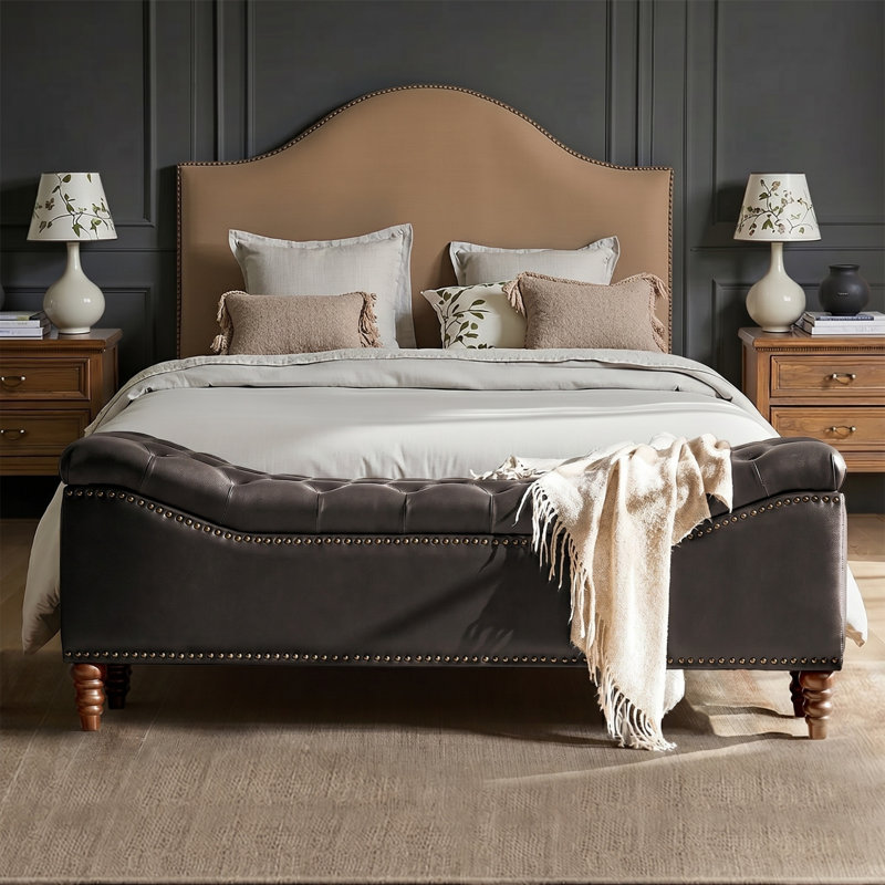 Zona 59"W Traditional Faux Leather Tufted Upholstered Storage Bench with Soild Wood Legs and Nailhead Trim, Brown