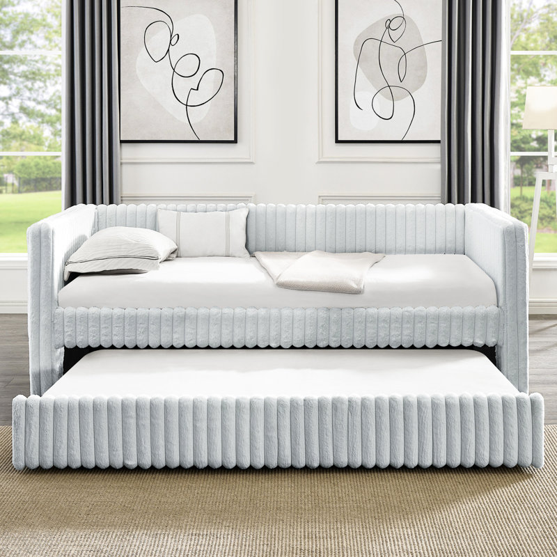 Lit de jour gris rembourré avec espace et confort, Gris clair, Double