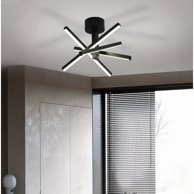 Dimmable 12-Inch Modern Geometric Starburst Flush Mount Ceiling Light, Matte Black