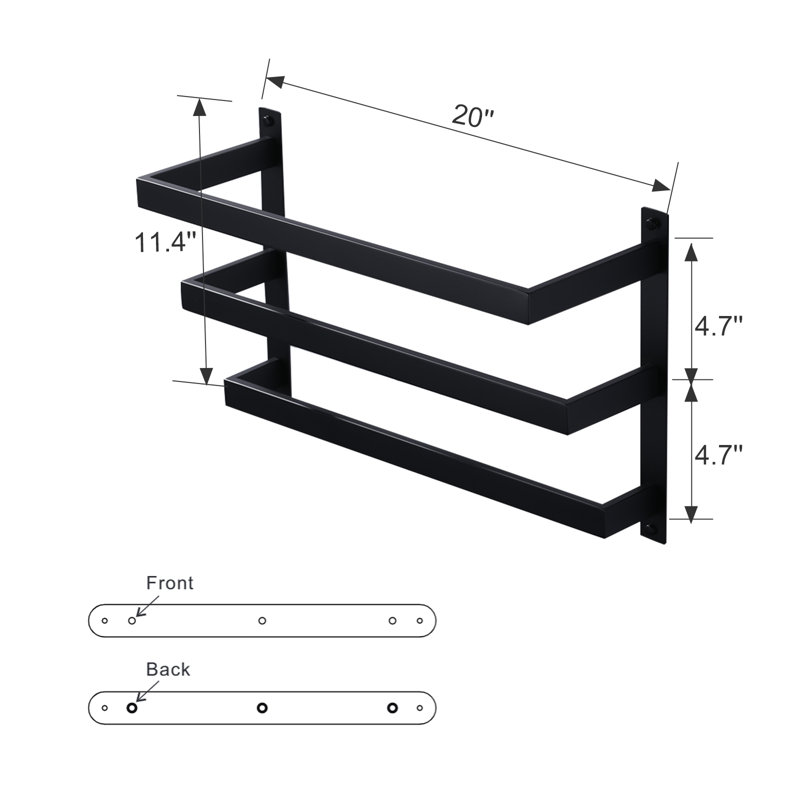 SUS 304 Stainless Steel 3-Tier Wall Mount Towel Rack With Concealed Mounting Hardware, Matte Black