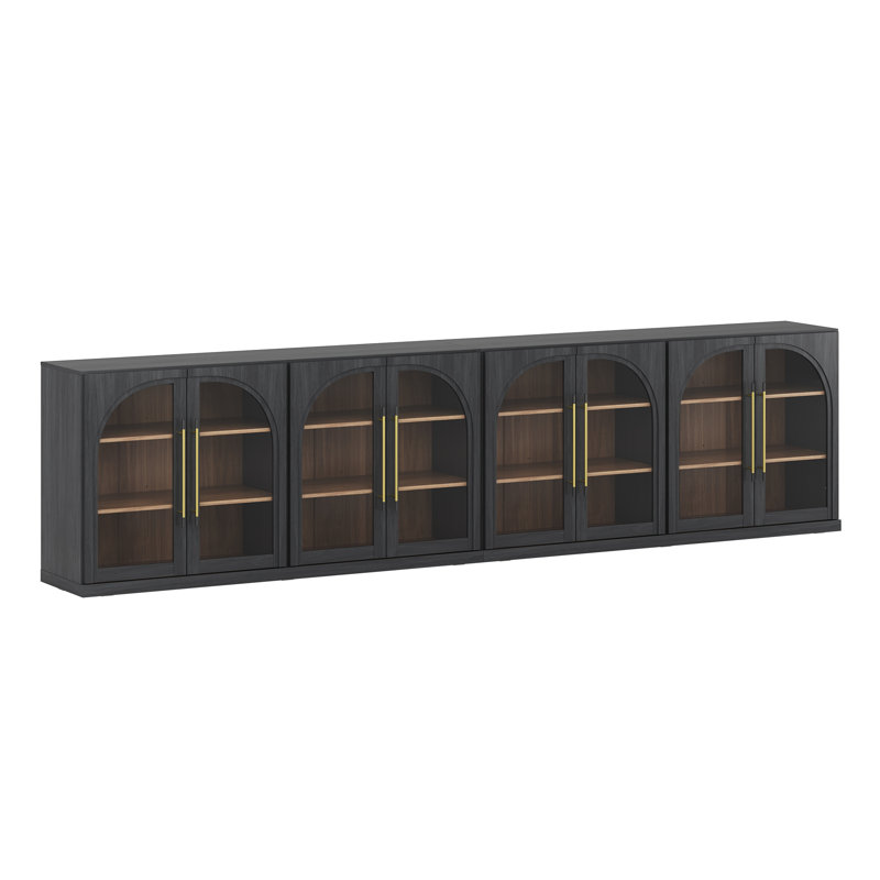 Ensemble de 2 buffets arqués 65 "avec porte vitrée et tablettes réglables, ébène, Ébène