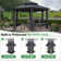 Classic 13x15 FT Aluminum Alloy Hexagon Gazebo With Dual Rails, Ceiling Hook & Bench