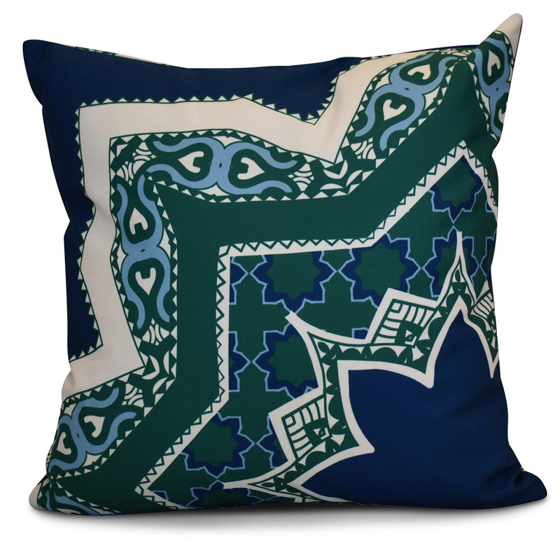 HH Revival Geometric Outdoor Reversible Throw Pillow, 16" H x 16" W x 2" D, Navy Blue