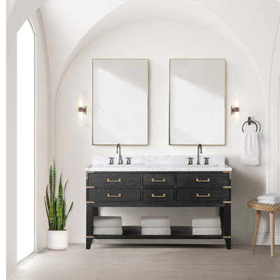 Black Oak Double Bath Vanity 22 in. D, with Carrara Marble Top
