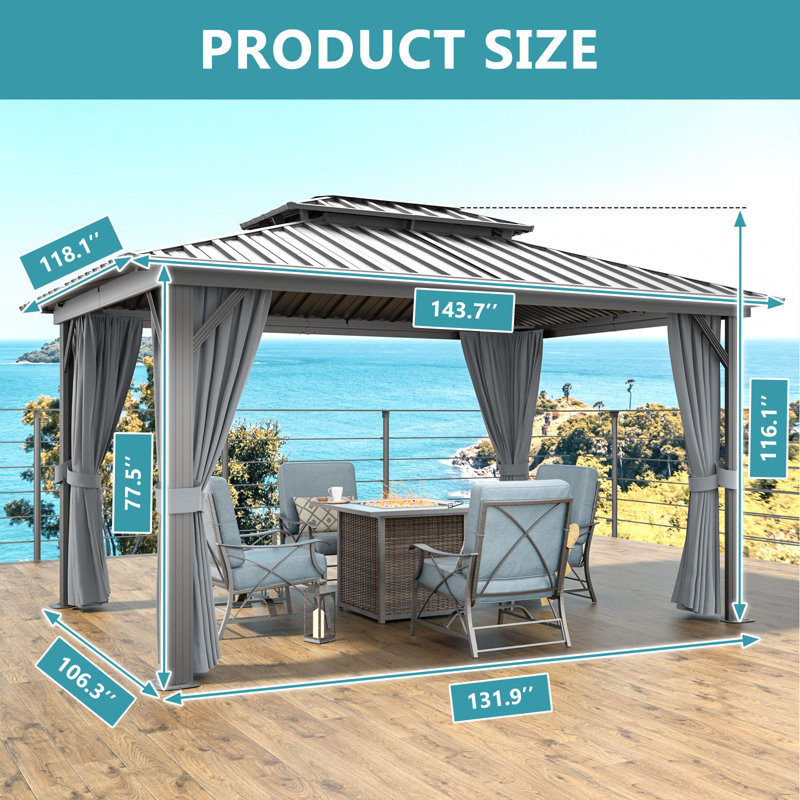 12 Ft. W x 10 Ft. D Metal Patio Gazebo