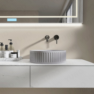15'' Concrete Round Modern Gray Bathroom Sink