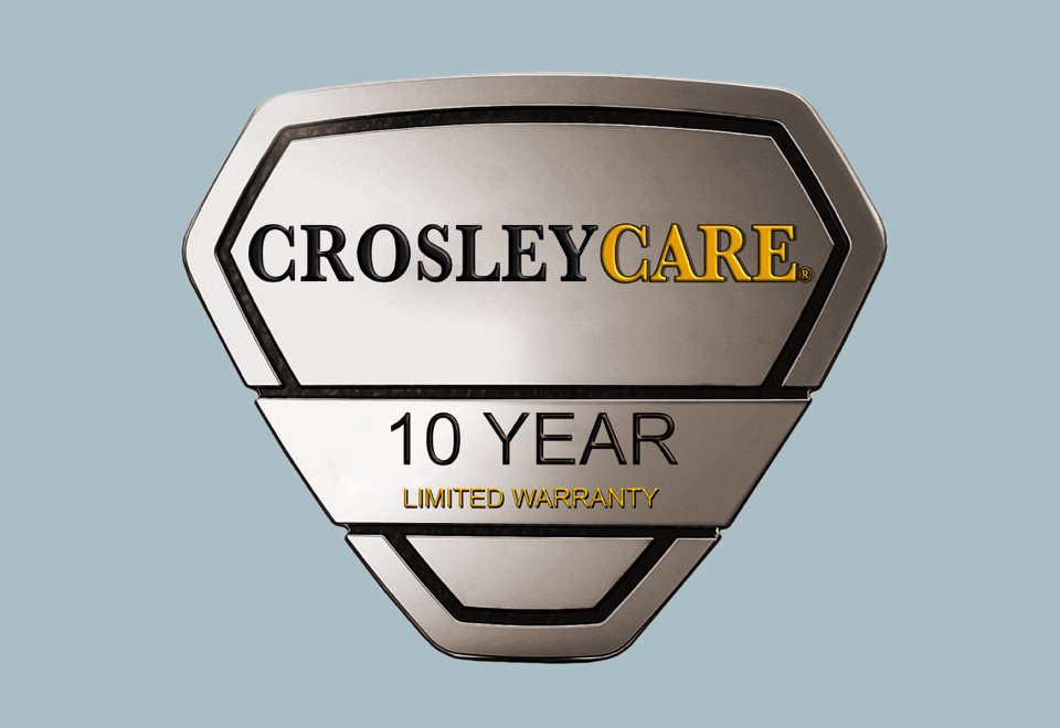CrosleyCare 10 year limited warranty badge.